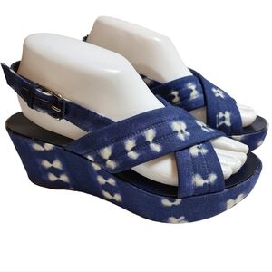 NWOB J. Crew batik fabric wedge slingback platform sandals.